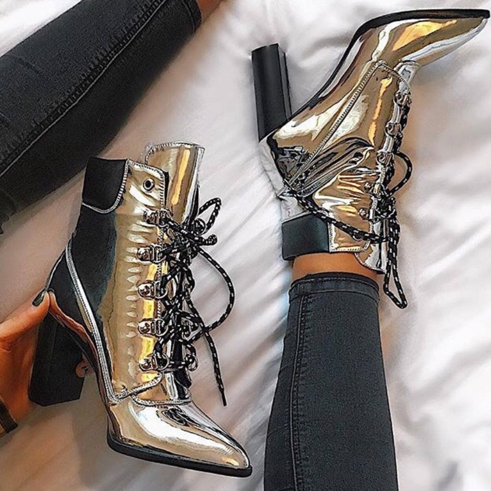 Metallic silver boots